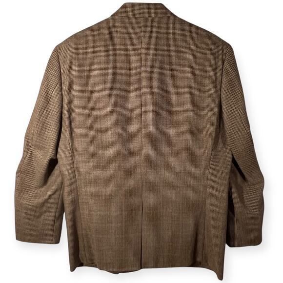 Lauren Ralph Lauren Houndstooth Silk Wool Blazer Brown Lined 2 Button Jacket 42R - Picture 4 of 12